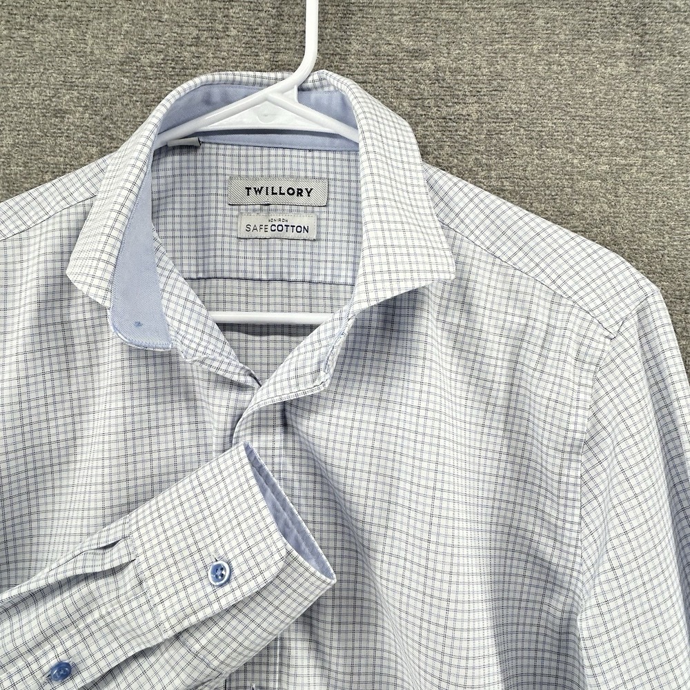 Twillory Tailored Fit Dress Shirt Men Size 15.5/32-33 Blue Checked Long Sleeve